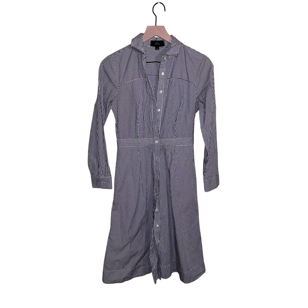 J.CREW Office Interview Classic blue and white button down fitted shirt dress 4